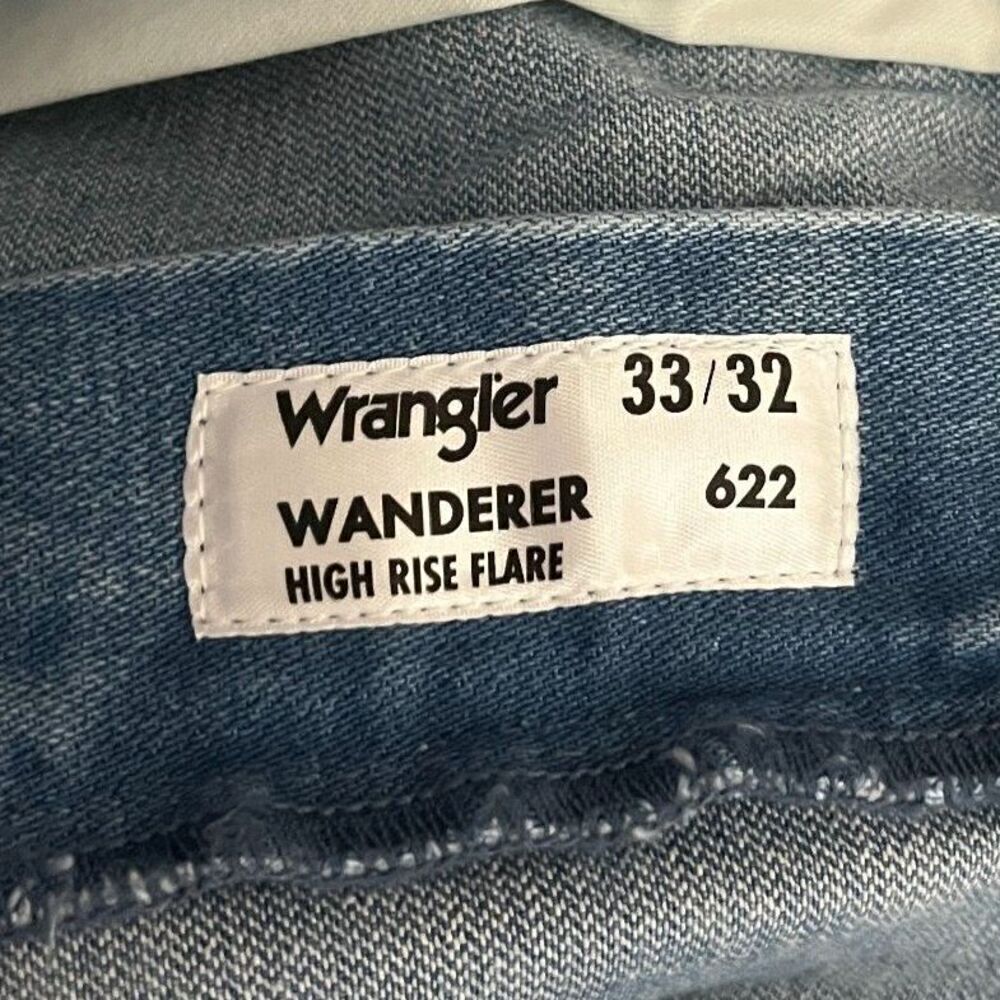 Wrangler Women's 33 Denim Meow Laser Tiger Print Wanderer Flare Jeans Retro Boho - Picture 17 of 17